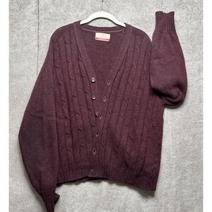 Vtg 50s Jantzen Shetland Wool Mohair‎ Cardigan XL Maroon Red Grandpa Cable Knit